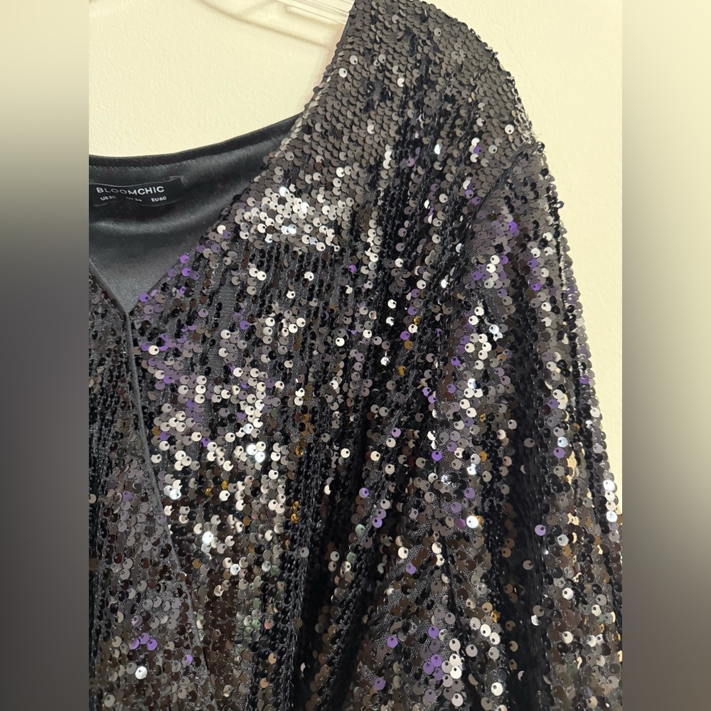 Bloom Chic Women’s Dress Black Sequin Plus Size Belted Holiday Party Sz 30 - Picture 3 of 5